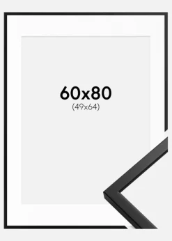 Ramme Oslo Sort 60x80 cm - Passepartout Hvid 50x65 cm