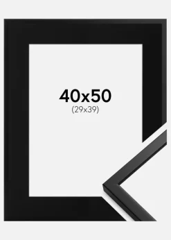 Ramme Oslo Sort 40x50 cm - Passepartout Sort 30x40 cm