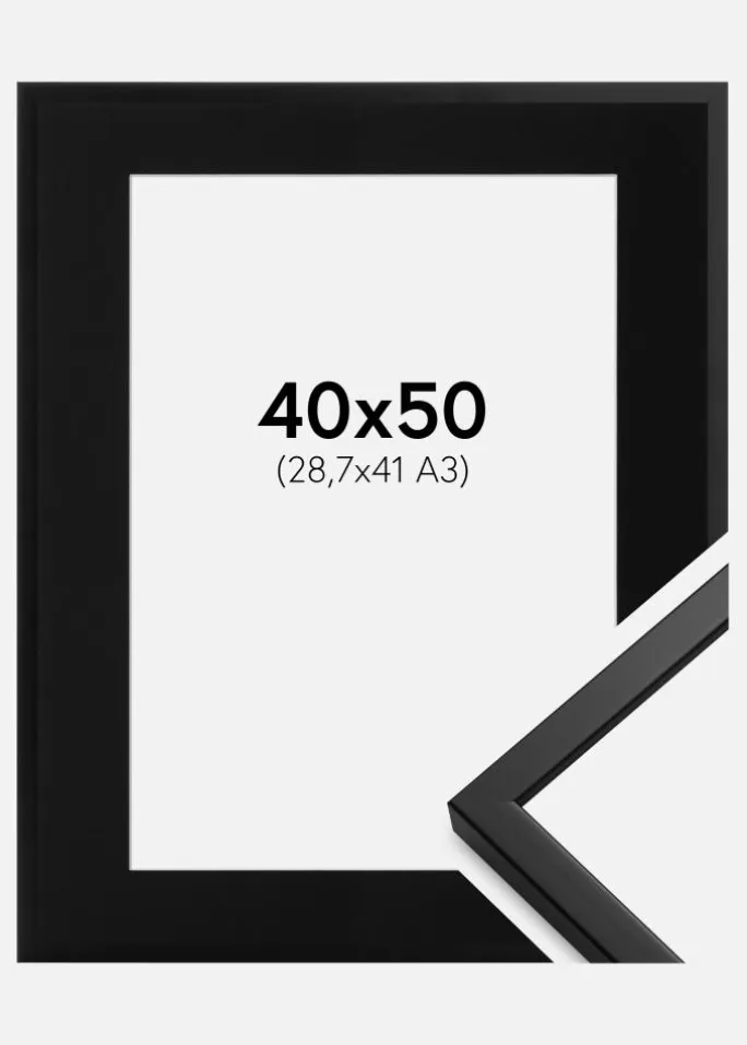 Ramme Oslo Sort 40x50 cm - Passepartout Sort 29,7x42 cm (A3)