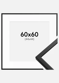 Ramme Oslo Sort 60x60 cm - Passepartout Hvid 45x45 cm