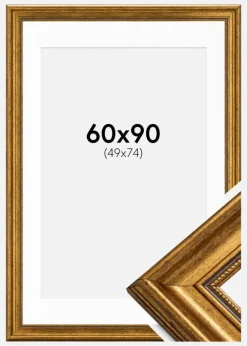Ramme Rokoko Guld 60x90 cm - Passepartout Hvid 50x75 cm