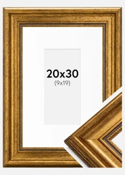 Ramme Rokoko Guld 20x30 cm - Passepartout Hvid 10x20 cm