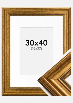 Ramme Rokoko Guld 30x40 cm - Passepartout Hvid 20x28 cm