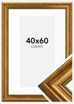Ramme Rokoko Guld 40x60 cm - Passepartout Hvid 25x50 cm