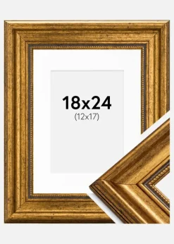 Ramme Rokoko Guld 18x24 cm - Passepartout Hvid 13x18 cm