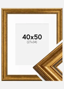 Ramme Rokoko Guld 40x50 cm - Passepartout Hvid 28x35 cm