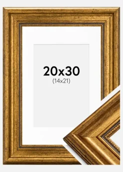 Ramme Rokoko Guld 20x30 cm - Passepartout Hvid 15x22 cm