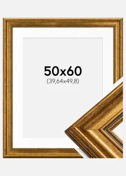 Ramme Rokoko Guld 50x60 cm - Passepartout Hvid 16x20 inches