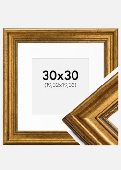 Ramme Rokoko Guld 30x30 cm - Passepartout Hvid 8x8 inches