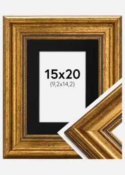 Ramme Rokoko Guld 15x20 cm - Passepartout Sort 4x6 inches