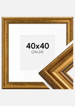Ramme Rokoko Guld 40x40 cm - Passepartout Hvid 25x25 cm