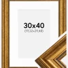 Ramme Rokoko Guld 30x40 cm - Passepartout Hvid 8x12 inches