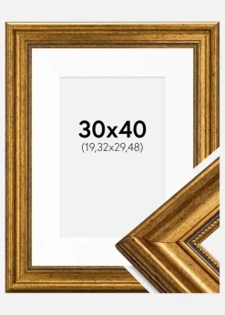 Ramme Rokoko Guld 30x40 cm - Passepartout Hvid 8x12 inches