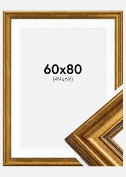 Ramme Rokoko Guld 60x80 cm - Passepartout Hvid 50x70 cm