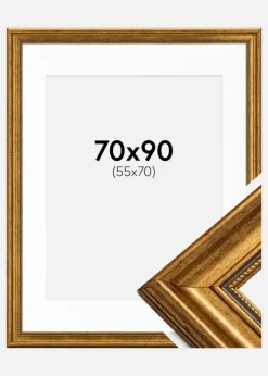 Ramme Rokoko Guld 70x90 cm - Passepartout Hvid 56x71 cm