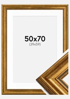 Ramme Rokoko Guld 50x70 cm - Passepartout Hvid 40x60 cm