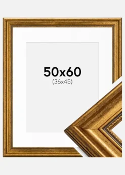 Ramme Rokoko Guld 50x60 cm - Passepartout Hvid 37x46 cm