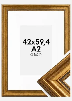 Ramme Rokoko Guld 42x59,4 cm (A2) - Passepartout Hvid 25x38 cm