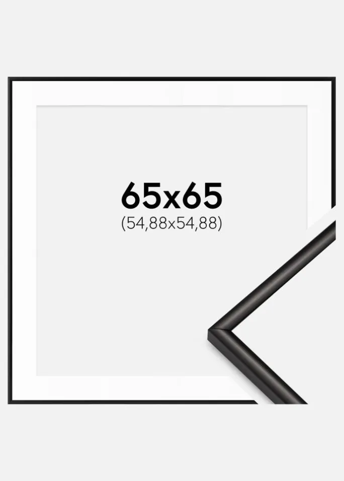 Ramme Scandi Mat Sort 65x65 cm - Passepartout Hvid 22x22 inches