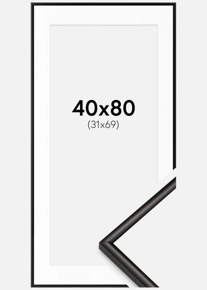 Ramme Scandi Mat Sort 40x80 cm - Passepartout Hvid 32x70 cm