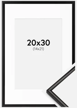 Ramme Scandi Matt Sort 20x30 cm - Passepartout Hvid 15x22 cm