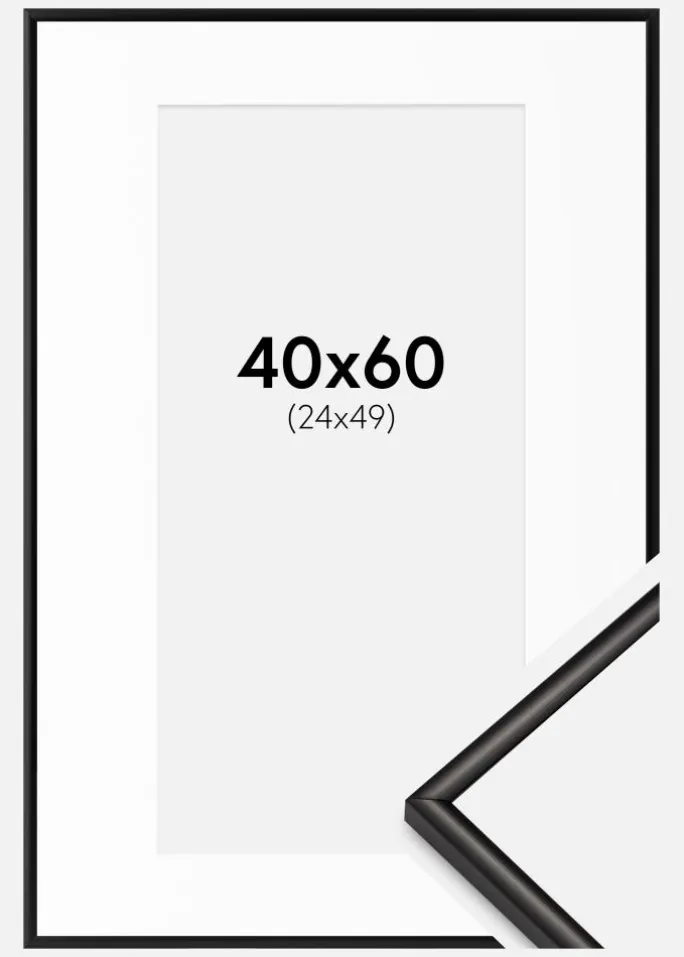 Ramme Scandi Matt Sort 40x60 cm - Passepartout Hvid 25x50 cm