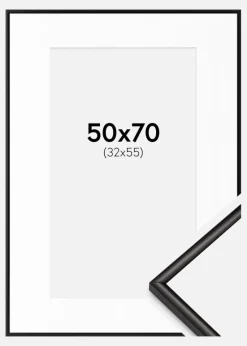 Ramme Scandi Matt Sort 50x70 cm - Passepartout Hvid 33x56 cm