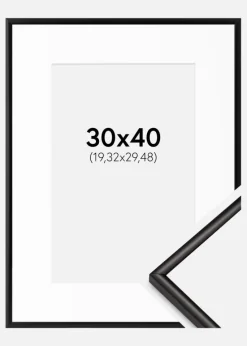 Ramme Scandi Matt Sort 30x40 cm - Passepartout Hvid 8x12 inches