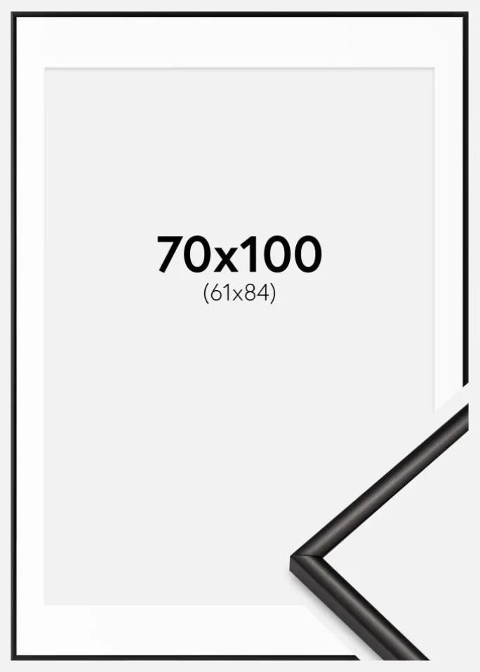 Ramme Scandi Matt Sort 70x100 cm - Passepartout Hvid 62x85 cm