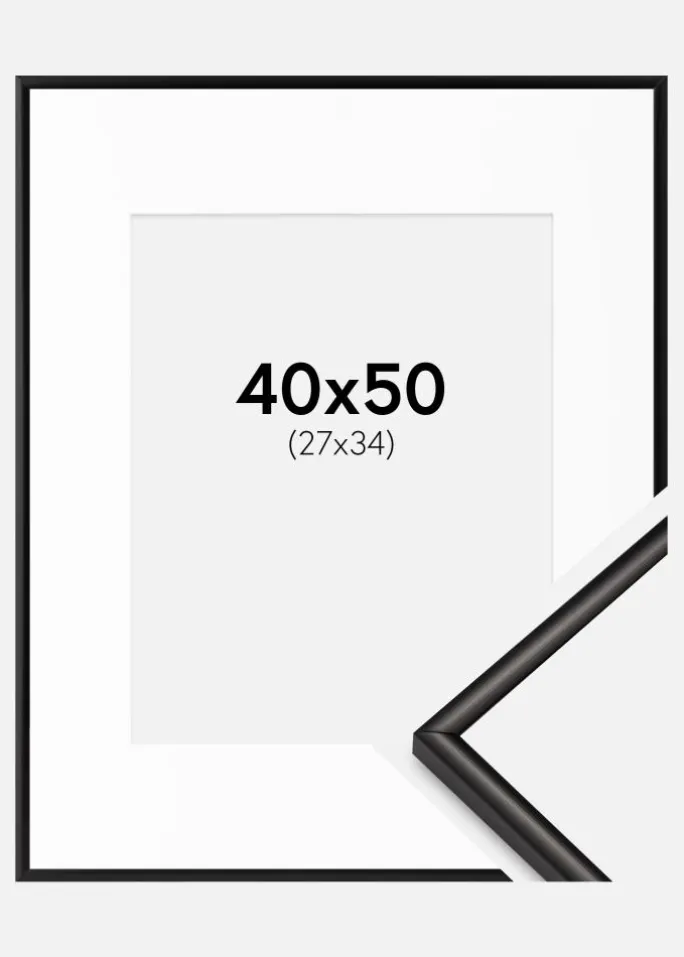 Ramme Scandi Matt Sort 40x50 cm - Passepartout Hvid 28x35 cm