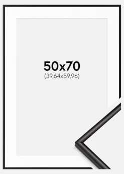 Ramme Scandi Matt Sort 50x70 cm - Passepartout Hvid 16x24 inches