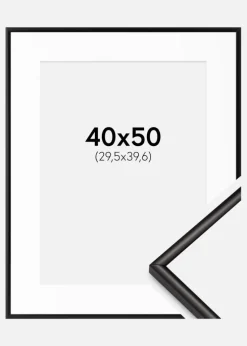 Ramme Scandi Matt Sort 40x50 cm - Passepartout Hvid 12x16 inches