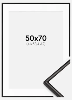 Ramme Scandi Matt Sort 50x70 cm - Passepartout Hvid 42x59,4 cm (A2)