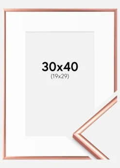 Ramme Scandi Rosaguld 30x40 cm - Passepartout Hvid 20x30 cm