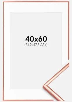 Ramme Scandi Rosaguld 40x60 cm - Passepartout Hvid 32,9x48,3 cm (A3+)