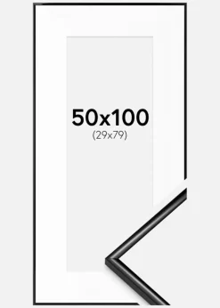 Ramme Scandi Sort 50x100 cm - Passepartout Hvid 30x80 cm