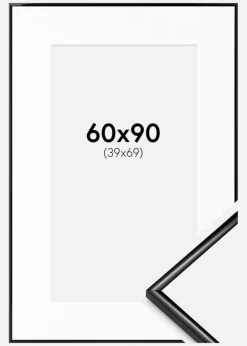 Ramme Scandi Sort 60x90 cm - Passepartout Hvid 40x70 cm