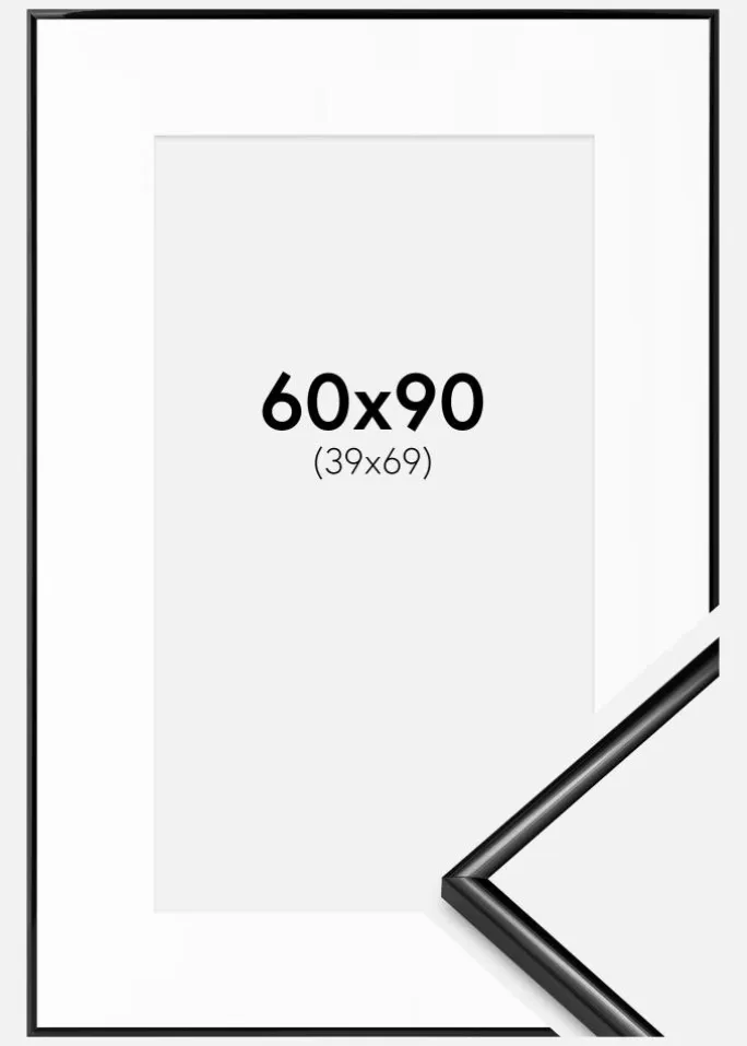 Ramme Scandi Sort 60x90 cm - Passepartout Hvid 40x70 cm