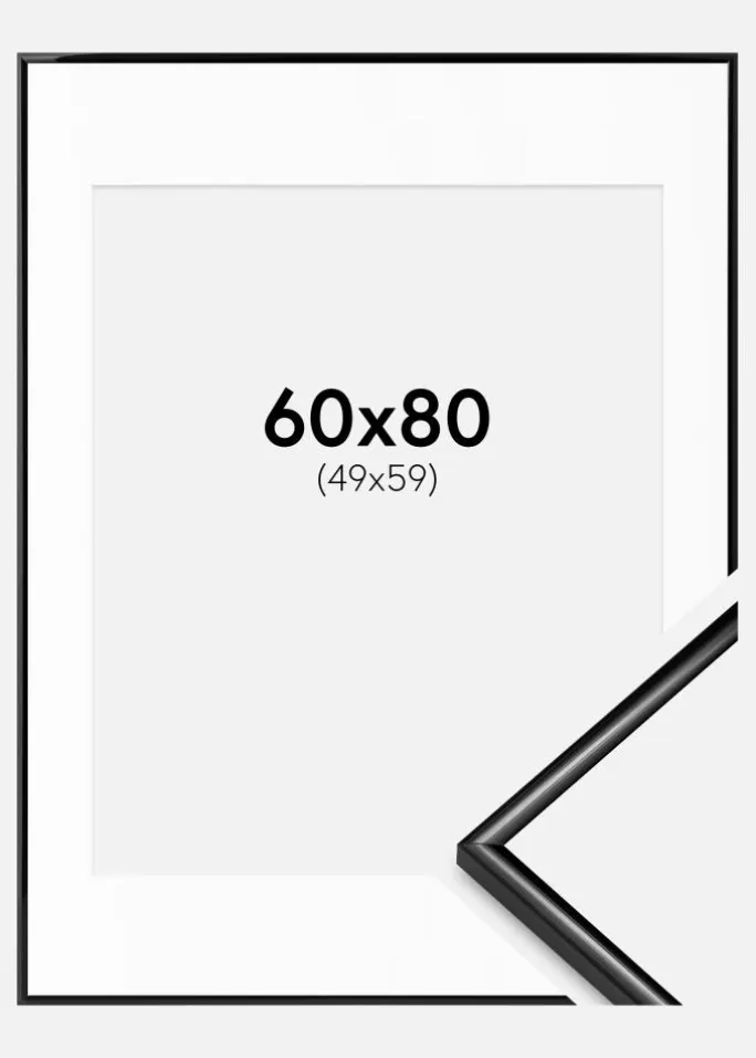 Ramme Scandi Sort 60x80 cm - Passepartout Hvid 50x60 cm