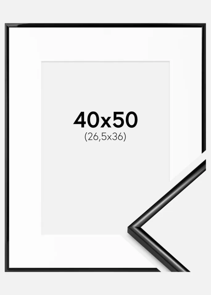 Ramme Scandi Sort 40x50 cm - Passepartout Hvid 27,5x37 cm