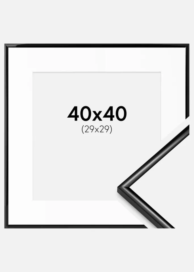 Ramme Scandi Sort 40x40 cm - Passepartout Hvid 30x30 cm