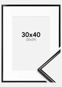 Ramme Scandi Sort 30x40 cm - Passepartout Hvid 21x30 cm