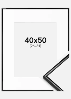Ramme Scandi Sort 40x50 cm - Passepartout Hvid 27x35 cm