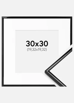 Ramme Scandi Sort 30x30 cm - Passepartout Hvid 8x8 inches
