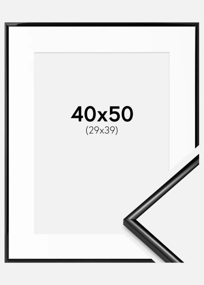 Ramme Scandi Sort 40x50 cm - Passepartout Hvid 30x40 cm