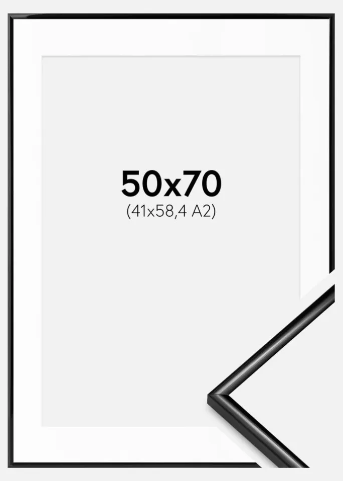 Ramme Scandi Sort 50x70 cm - Passepartout Hvid 42x59,4 cm (A2)