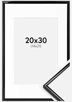 Ramme Scandi Sort 20x30 cm - Passepartout Hvid 15x22 cm