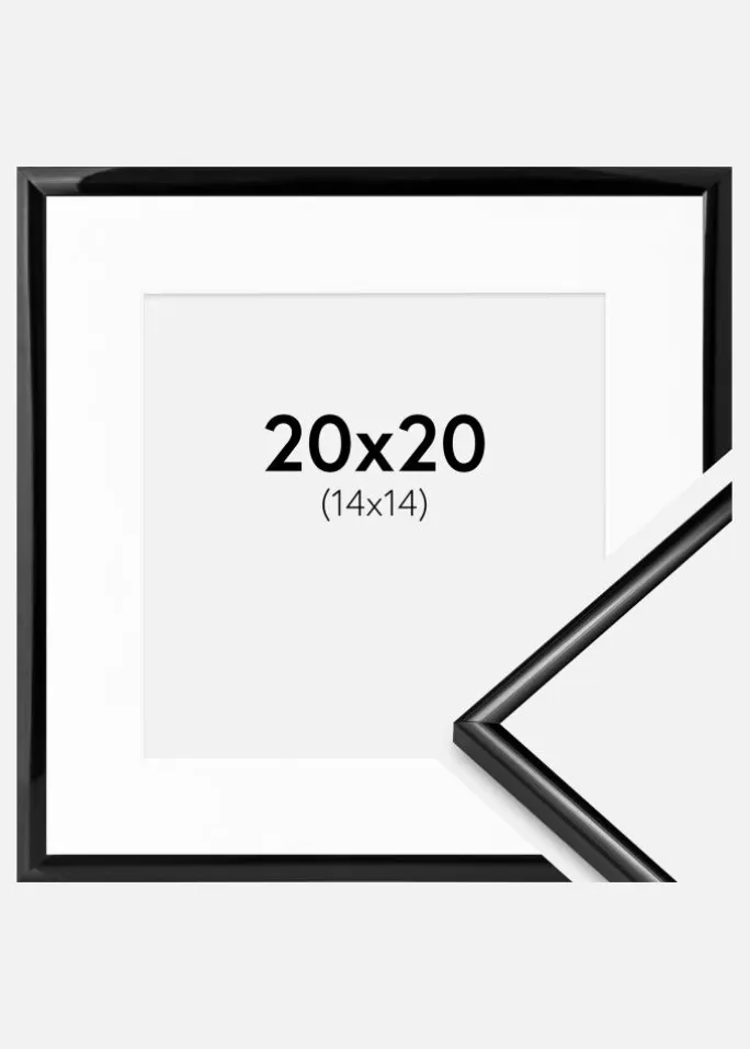 Ramme Scandi Sort 20x20 cm - Passepartout Hvid 15x15 cm