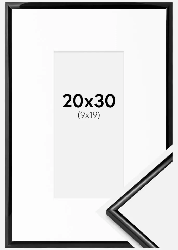 Ramme Scandi Sort 20x30 cm - Passepartout Hvid 10x20 cm