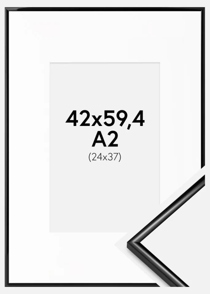 Ramme Scandi Sort 42x59,4 cm (A2) - Passepartout Hvid 25x38 cm